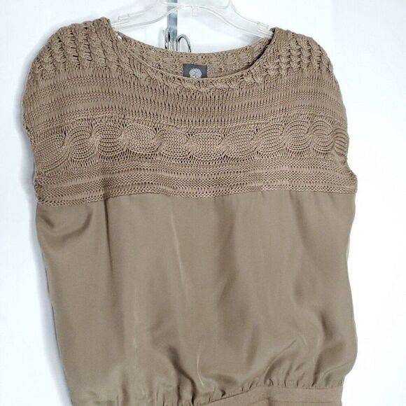 Vince Camuto Blouson Sweater Dress M Cable Knit Tan Brown Mini Sleeveless - Picture 6 of 6